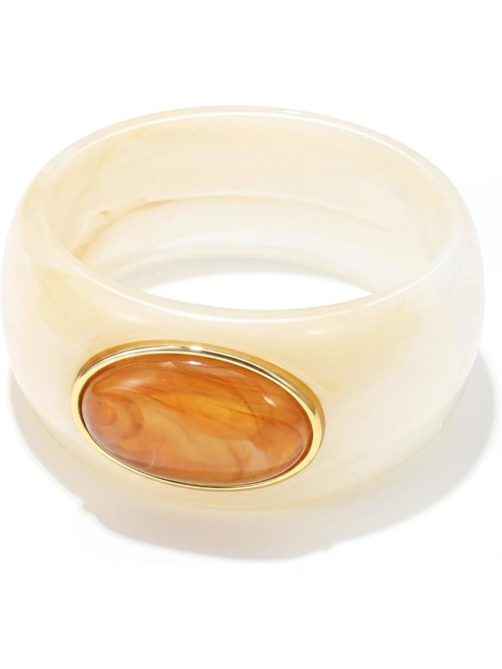 Chunky Marbled Acrylic Bangle Bracelet - Wide Resin Cuff with Gold Faux Jade